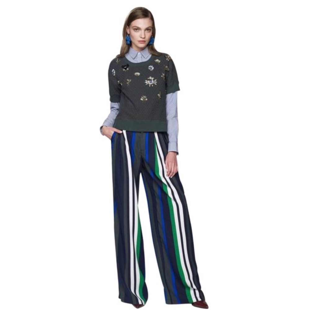 Banana Republic Striped 💙💚🤍Wide Leg Trousers Size 6
